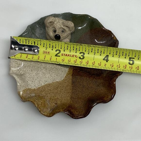 Handmade Ring Trinket Dish w/ Koala Bear Browns Tans Ruffled Edge - Picture 6 of 7